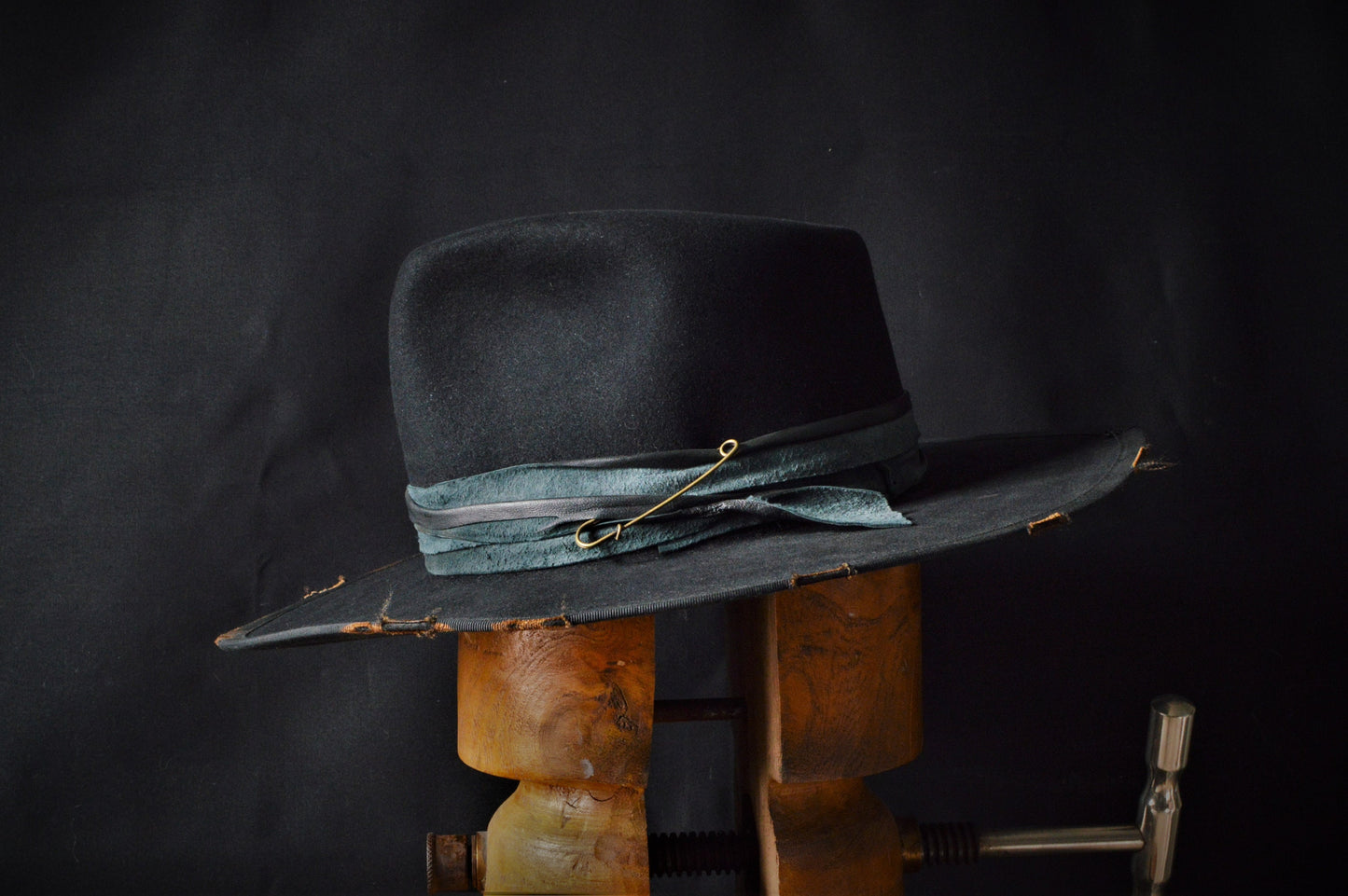 The Conspirator - Extra wide brim distressed fur felt fedora hat.