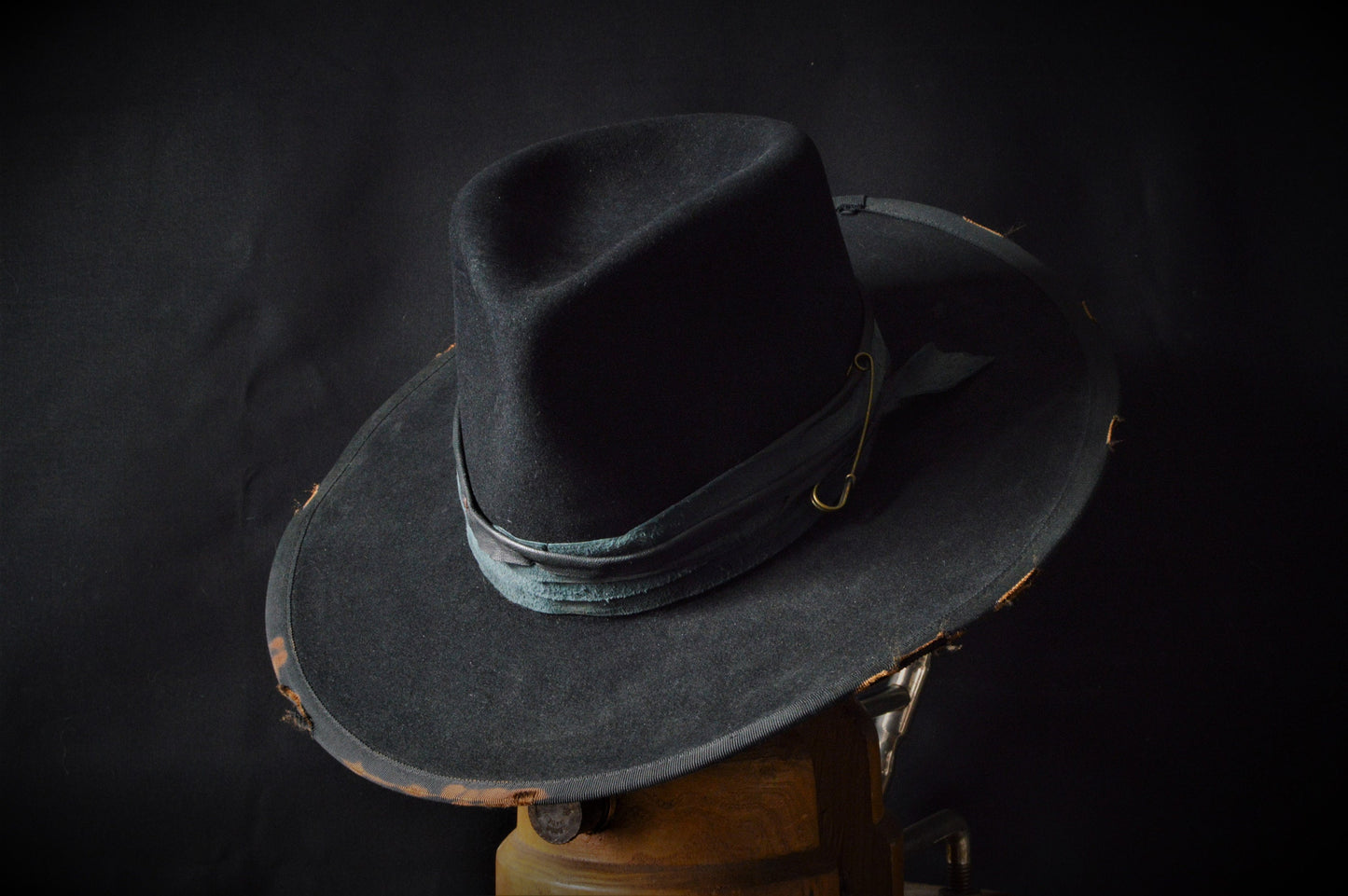 The Conspirator - Extra wide brim distressed fur felt fedora hat.