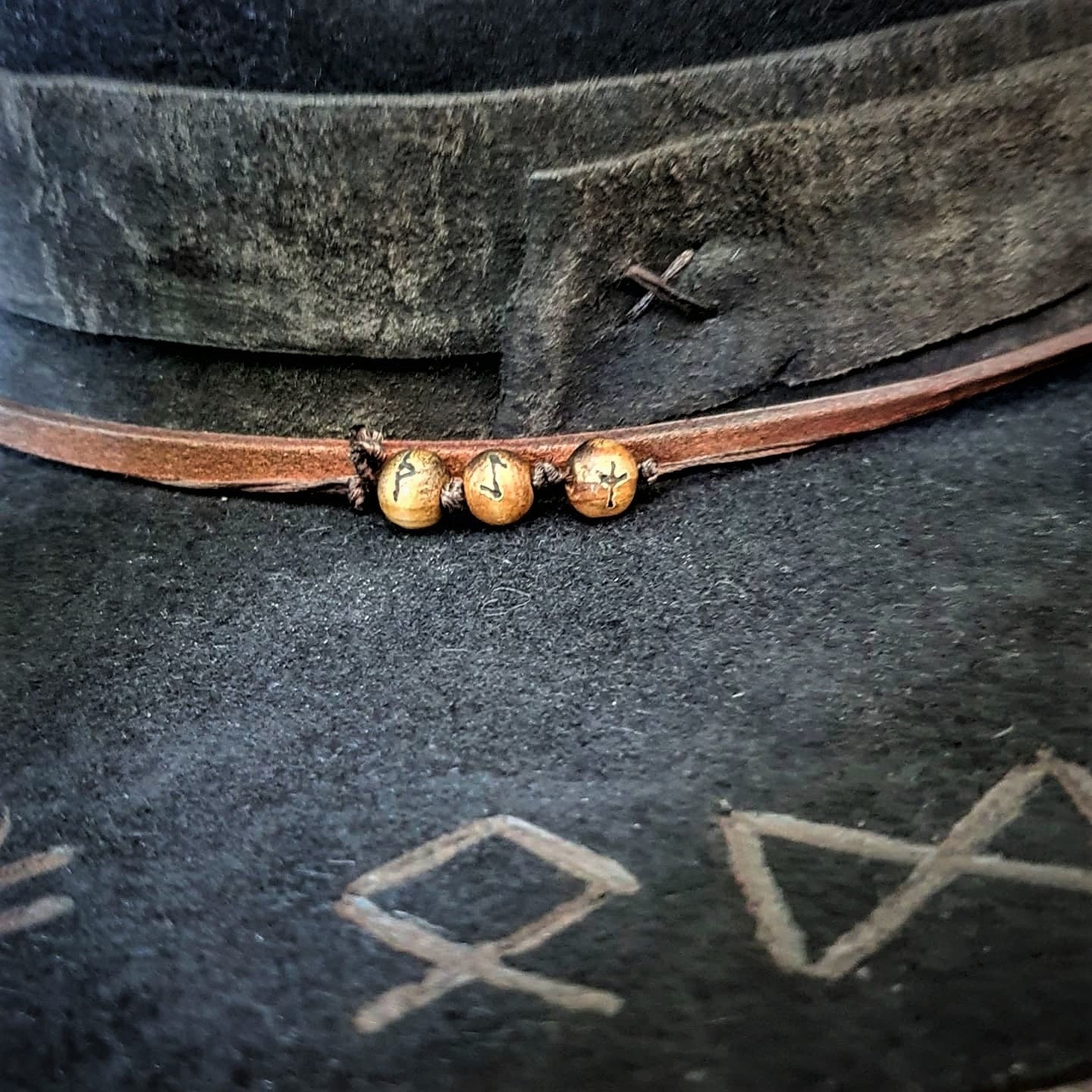 Viking, Norse, Rune distressed hat, hand made to order. 'Wolf Of Odin'