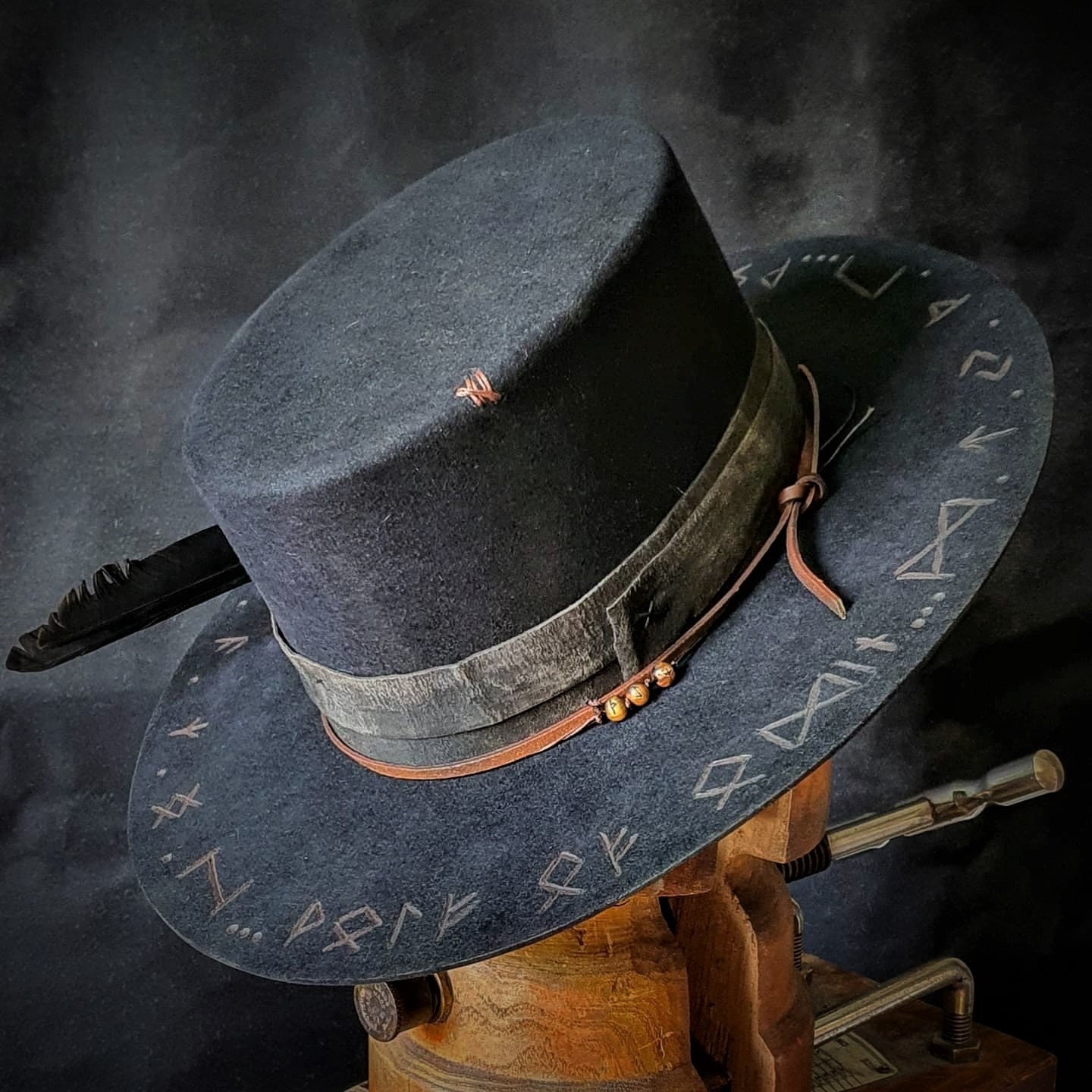 Viking, Norse, Rune distressed hat, hand made to order. 'Wolf Of Odin'